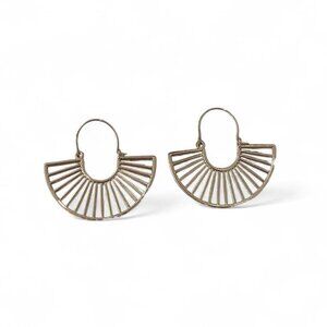 Gold Tone Moon Fan Pierced Earrings